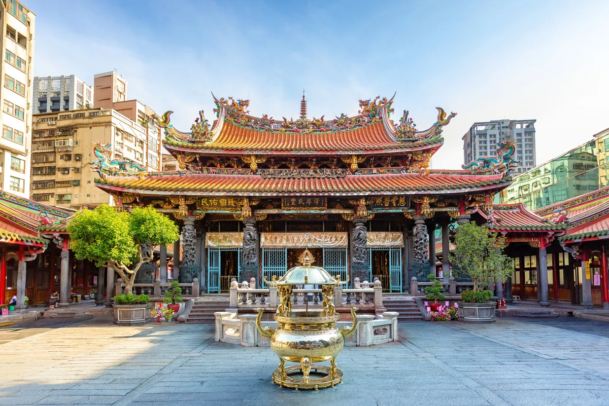 Ornate courtyard at Longshan Temple.