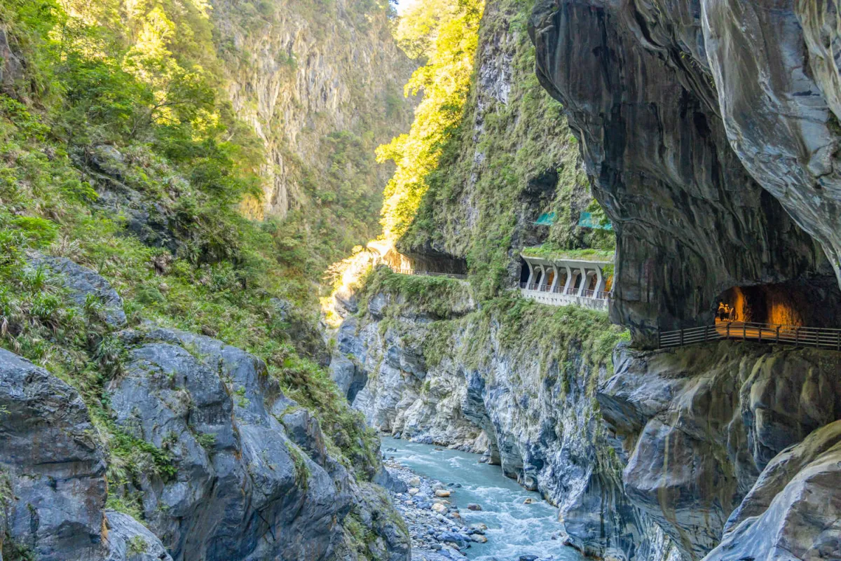 Marble cliffs and forest in Taroko Gorge.